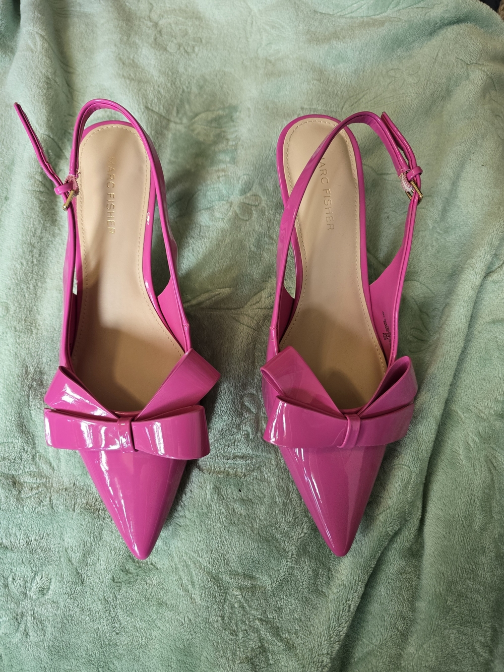 Marc Fisher Pink Patent Bow Slingback Tiny Heel